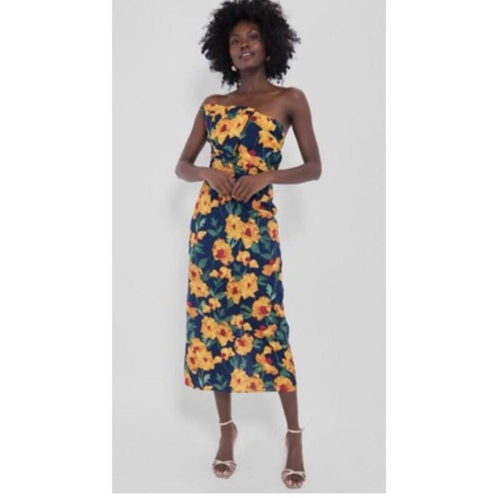 Tuckernuck Floral One-Shoulder Dress - Navy and Yellow